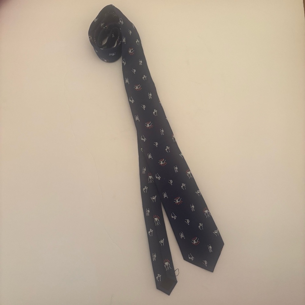 Unique ASL American Sign Language Navy Blue Patterned Men's Tie